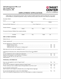 Target Center Employment Application Form Free Download Target Job
