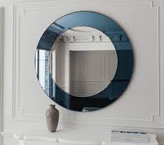 Round Blue Glass Mirror Art Deco Style