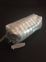 dels about victoria s secret glittery striped makeup bag gray pink silver rel 20 50