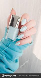 Female Hand Long Nails Light Blue Nail Polish Stock Photo C Kozlik 252173994
