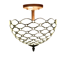 Shop Byanca 2 Light Off White 12 Inch Tiffany Style Jeweled Ceiling Lamp Overstock 11512164