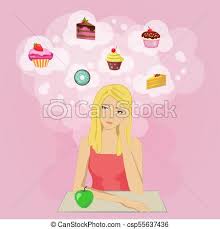 Girl On A Diet Dreaming Of Cake And Sweets