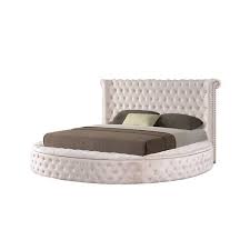Best Master Furniture Isabella Tufted Velvet Round Platform Bed With Storage Queen Beige