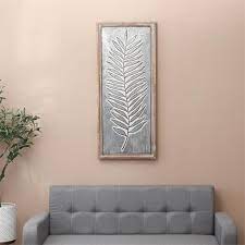 Luxenhome Wood Framed Metal Leaf Wall
