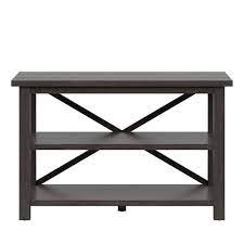Twin Star Home 15 5 In Weathered Gray Rectangular Wood Console Table With Shelves And Storage