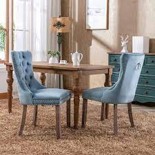 blue velvet upholstered dining chair