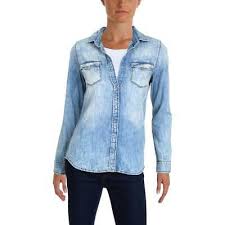 Mavi Jeans Womens Isabel Blue Snap Faded Denim Shirt Top S