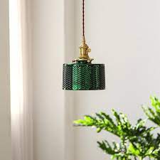 Emerald Green Glass Pendant Light Plug
