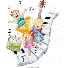 Vector Of Happy Cartoon Children Playing On Piano Keys With Music