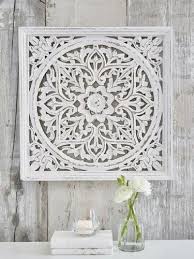 White Wooden Hand Carved Wall Panel
