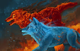 majestic fire and ice wolf wallpaper