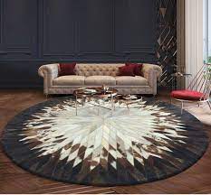 cowhide patchwork rug tricolor round
