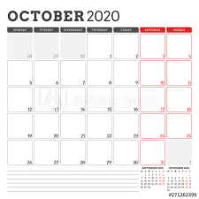 Calendar Planner For October 2020 Week Starts On Monday