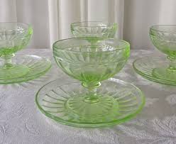 Vaseline Glass Dessert Cups And Saucers