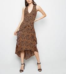 Ax Paris Brown Tiger Print Dip Hem Midi Dress Add To Saved Items Remove From Saved Items