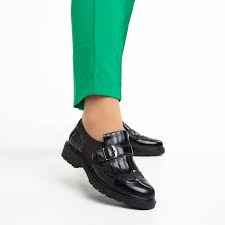 Pantofi dama negri din piele ecologica lacuita Evianna - Kalapod