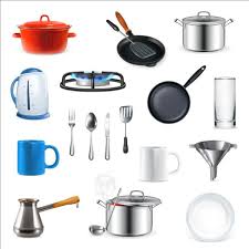 different kitchen utensils vector set