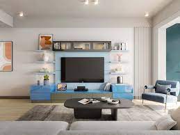 design with blue and grey tv unit