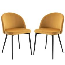 A plush mustard yellow seat rests atop of slim steel legs. Homcom Velvet Contemporary Set Of 2 Kitchen Dining Chairs Mustard Aosom Uk
