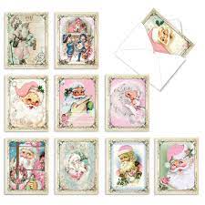 My grandmother always called postcards penny cards referring to the 1 cent stamp they used to send their holiday greetings to friends and family. Amazon Com The Best Card Company 10 Retro Christmas Cards Blank Assorted Vintage Holiday Cards Boxed Stationery 4 X 5 12 Inch Pink Kringle M6695xsb Office Products