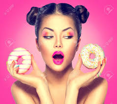 Beauty Fashion Model Girl Taking Sweets And Colorful Donuts