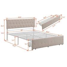 Anbazar 62 8 In Width Beige Queen Size Platform Bed With Big Drawer Metal Bed Frame With Tufted Headboard And Footboard