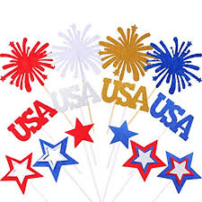 How to decorate for a party: Buy Jetec 22 Piecses Usa Cupcake Toppers Cocktail Sticks Firework Star Cupcake Toppers Party Decorations For Patriotic Theme Party Supplies 4th Of July Online At Low Prices In India Amazon In