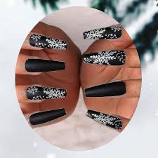 extra long coffin fake nails snowflake