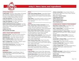 arby s menu items and ings
