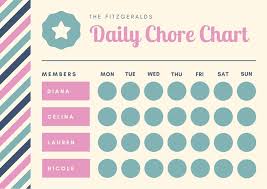 Pink Blue Retro Stripes Star Daily Chore Chart Templates