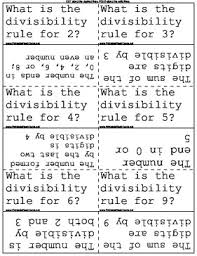Divisibility Rules Flash Cards