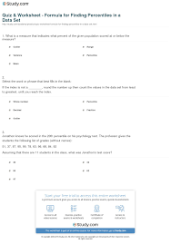 Quiz Worksheet Formula For Finding Percentiles In A Data