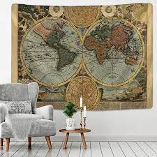 Vintage World Map Tapestry Ancient