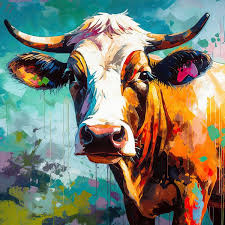 Painting Cow In Colour Abstract Cow