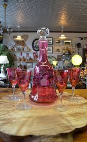 Flashed Ruby Glass Decanter Set With
