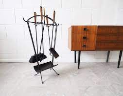 Mid Century Fireplace Set In Iron And
