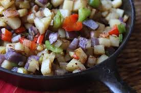 Skillet Potatoes with Peppers and Onions - Barefeet in the Kitchen