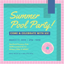 Teal And Pink Tiles Swimming Pool Cute Party Invitation Templates
