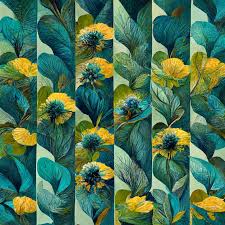 Teal And Yellow Abstract Flower Pattern