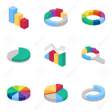 Charts And Graphs Isometric Icons Set
