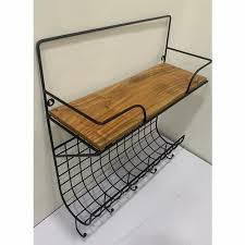 Paint Coated Wooden Wire Hanging Wall Shelf