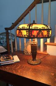 Antique Slag Glass Lamp Parts Below