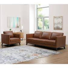 mid century top grain leather sofa