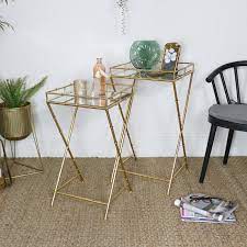 Set Of 2 Gold Mirrored Bamboo Side Tables