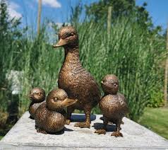 Bronze Duck Family Lovely Garden Decor