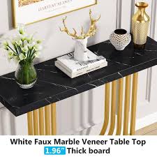 Tribesigns Way To Origin Benjamin 40 In Black Gold Rectangle Faux Marble Metal Steel Entryway Narrow Sofa Console Table Geometric Hallway