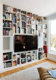bookshelves around the tv bookshelves