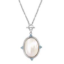 1928 Jewelry Women's Aquamarine Crystal Mother of Pearl Necklace