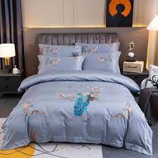 oriental peacock embroidery bedding set