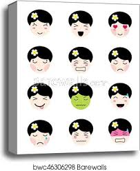 Cute Emoji Collection Kawaii Asian Girl Face Different Moods Canvas Print
